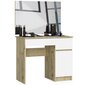 Pukeutumispöytä peilillä 90x60 cm, Artisan tammi/valkoinen hinta ja tiedot | Peilipöydät | hobbyhall.fi