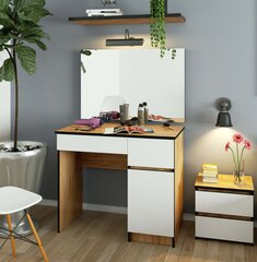 Pukeutumispöytä peilillä 90x60 cm, Craft tammi/valkoinen hinta ja tiedot | Peilipöydät | hobbyhall.fi