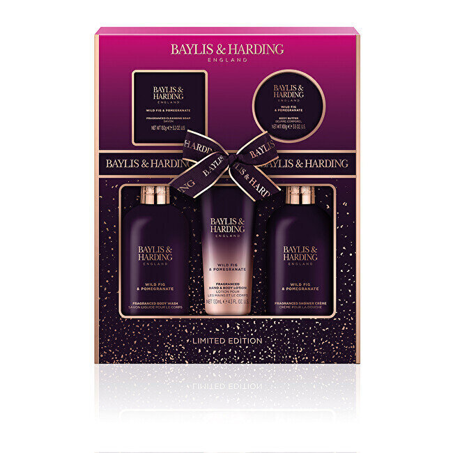 Baylis & Harding Wild Fig & Pomegranate -lahjapakkaus: suihkugeeli, 300 ml + suihkuvoide, 300 ml + vartaloemulsio, 130 ml + saippua, 150 g + vartalovoide, 100 ml hinta ja tiedot | Vartalovoiteet ja -emulsiot | hobbyhall.fi