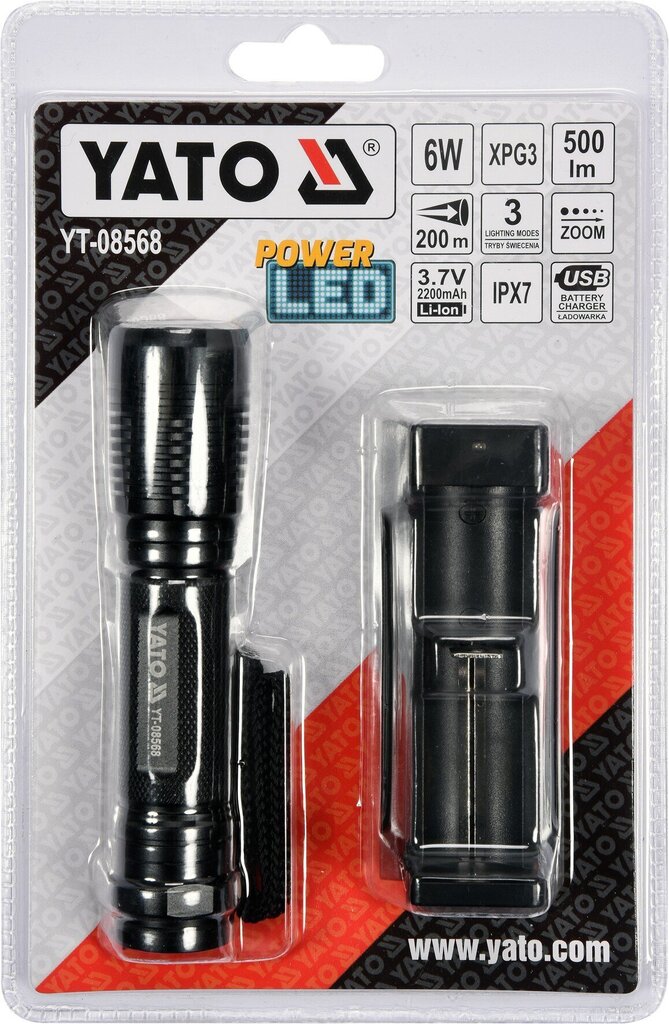 Taskulamppu XP-G3 CREE 6W Li-Ion 3.7V 2200 mAh, Yato (YT-08568) hinta ja tiedot | Taskulamput ja valonheittimet | hobbyhall.fi