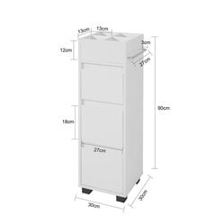 Valkoinen kylpyhuonekaappi 3 laatikolla, BZR29-W hinta ja tiedot | Kylpyhuonekaapit | hobbyhall.fi