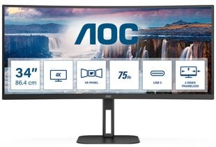 AOC V5 CU34V5C 34" Wide Quad HD LED CU34V5C/BK hinta ja tiedot | AOC Tietokoneet ja pelaaminen | hobbyhall.fi