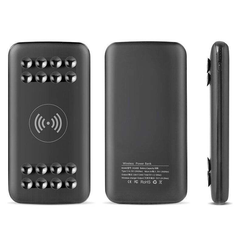 PowerMax 20000mAh langaton puhelimen lataus Power Bank Laturi 2x USB 2.1A / USB-C Input, musta hinta ja tiedot | Varavirtalähteet | hobbyhall.fi