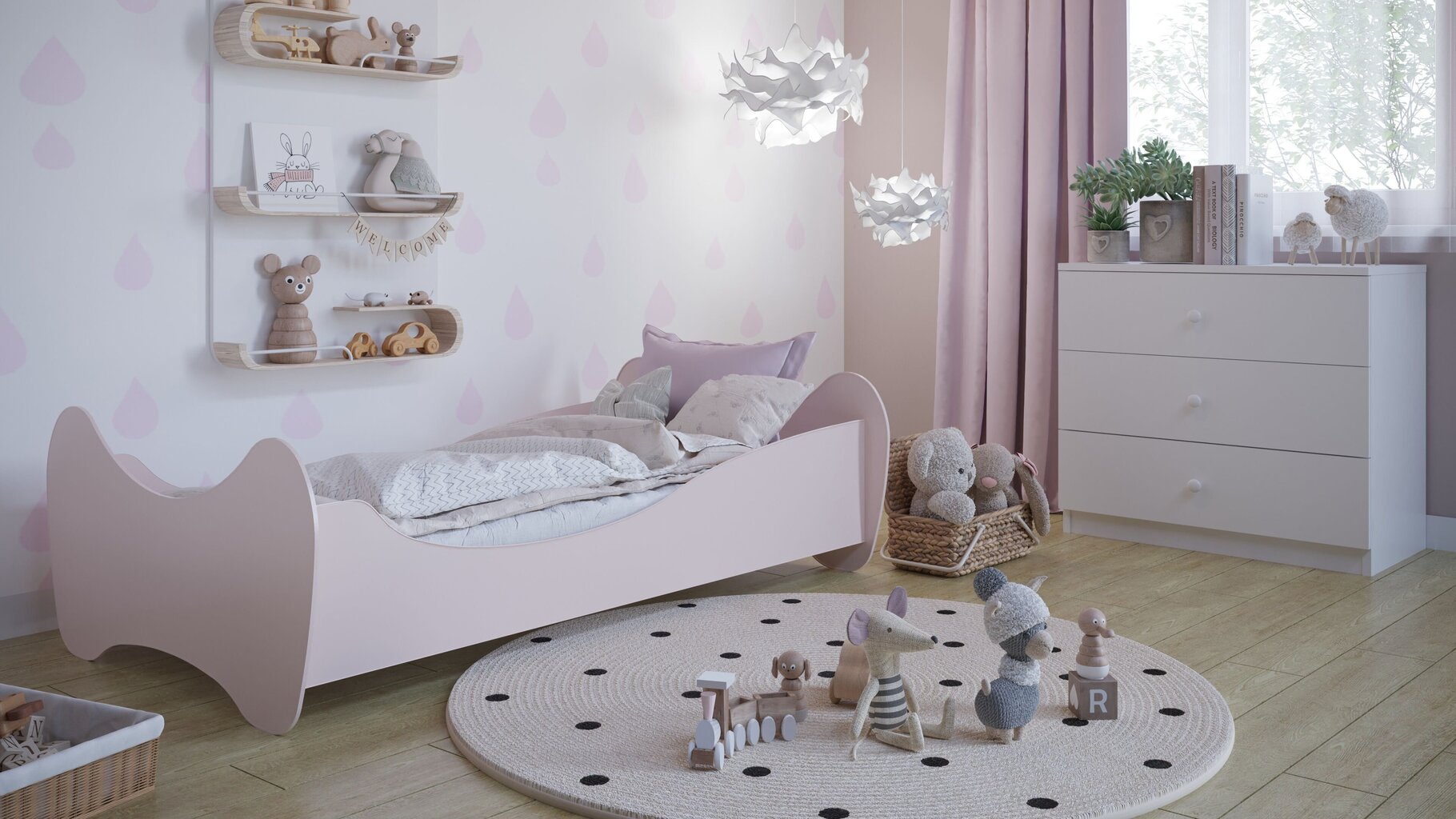 Kocot Kids Lilly -lastensänky, 160 x 80 cm, vaaleanpunainen hinta ja tiedot | Lastensängyt | hobbyhall.fi