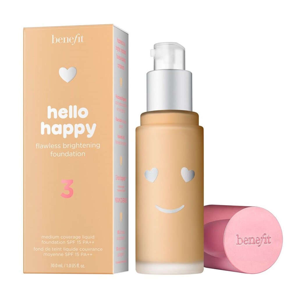 Nestemäinen meikkivoide Benefit Hello Happy Flawless Brightening 30 ml, 3 Light Neutral Warm hinta ja tiedot | Meikkivoiteet ja puuterit | hobbyhall.fi