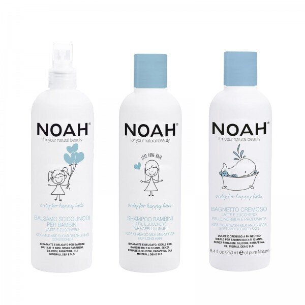 Noah Kidds -lahjapakkaus lapsille: shampoo + hoitoaine + vartalonpesuaine