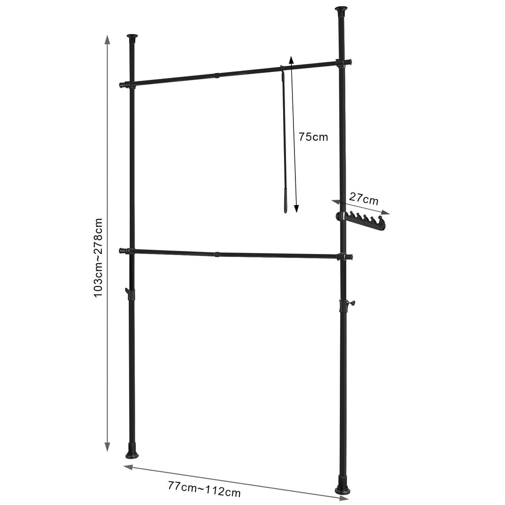 Vaateteline, musta, FRG109-SCH hinta ja tiedot | Naulakot | hobbyhall.fi