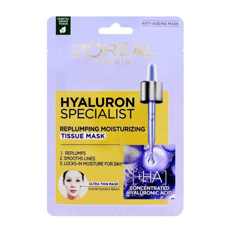 L'oreal Paris Hyaluron Specialist kangasnaamio 30 g hinta ja tiedot | Kasvonaamiot ja silmänalusaamiot | hobbyhall.fi