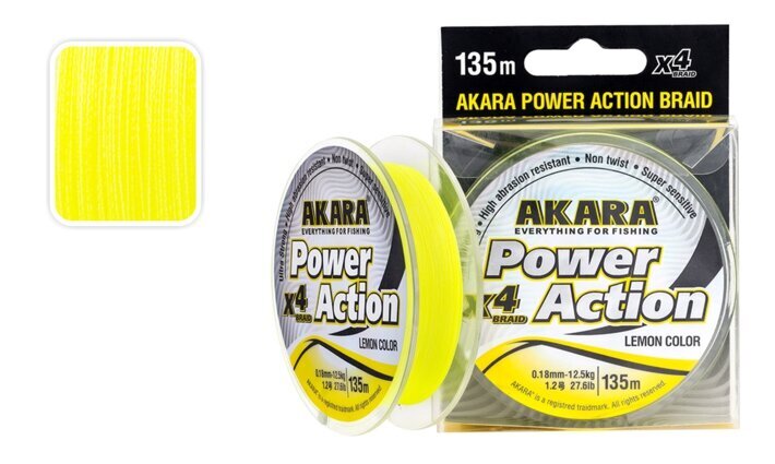 Punottu johto AKARA Power Action X-4 keltainen 135m 0,10mm 0,10mm hinta ja tiedot | Muut kalastustarvikkeet | hobbyhall.fi