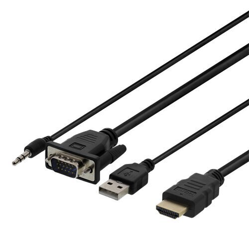 Deltaco VGA-HDMI17, VGA, HDMI, USB, Minijack, 2m hinta ja tiedot | Kaapelit ja adapterit | hobbyhall.fi