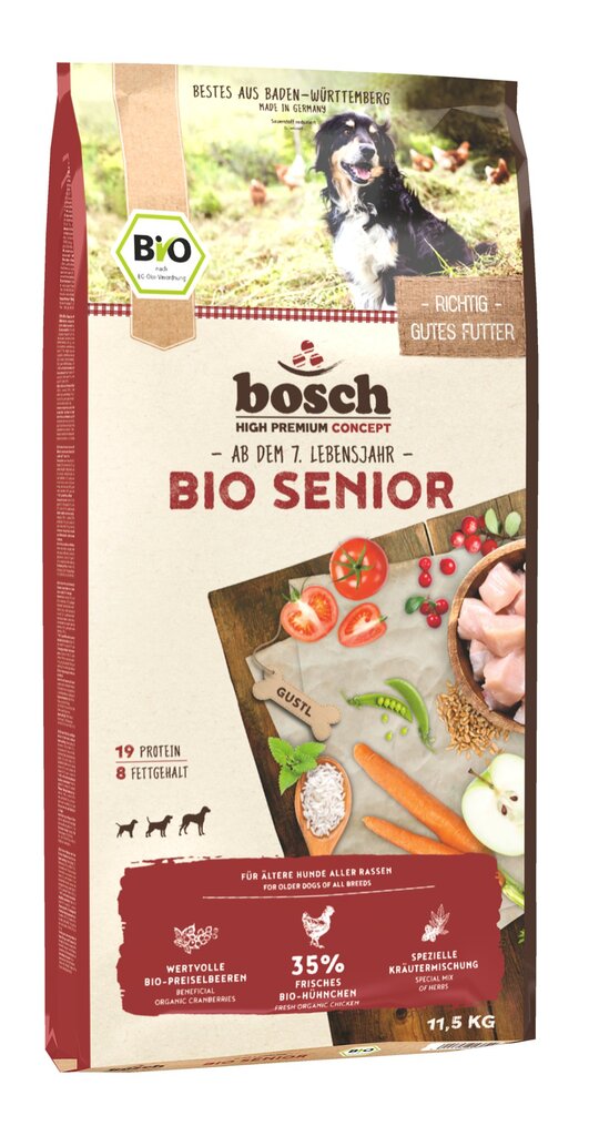 Bio Senior Täysravinto kaikille koiraroduille 7-vuotiaasta alkaen karpaloilla ja yrteillä, 11,5 kg hinta ja tiedot | Koiran kuivaruoka | hobbyhall.fi