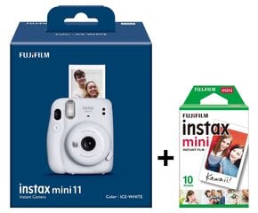 Fujifilm Instax Mini 11 + Instax Mini Glossy (10kpl) , Ice White hinta ja tiedot | Pikakamerat | hobbyhall.fi