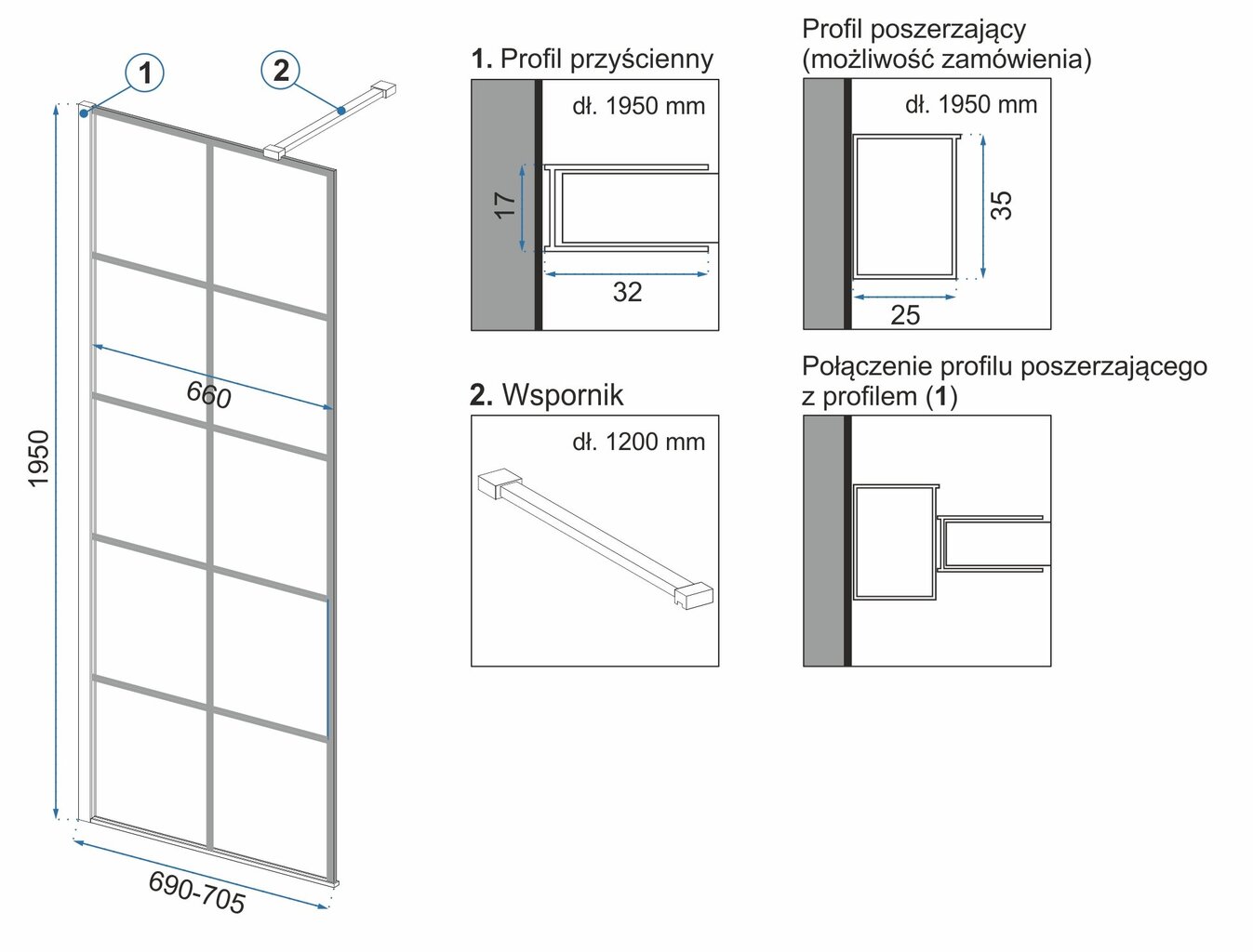 Rea Bler I, Black Mat suihkuseinä 70, 80, 90, 100, 110, 120 cm x 195 cm hinta ja tiedot | Suihkuseinät ja -ovet | hobbyhall.fi