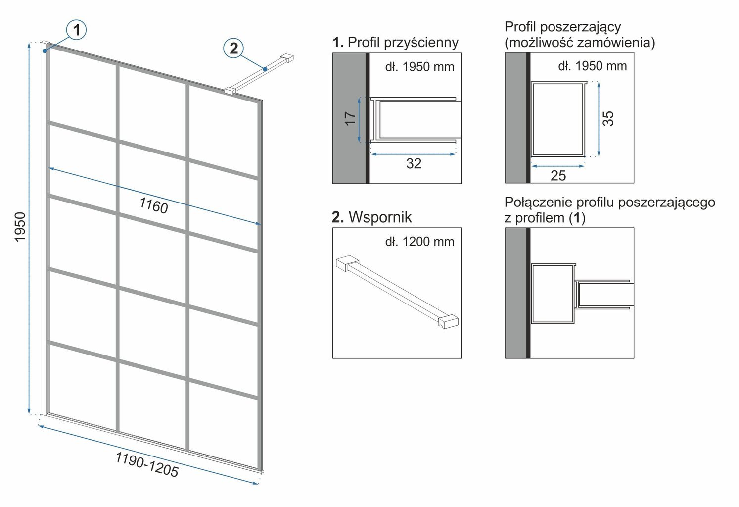 Rea Bler I, Black Mat suihkuseinä 70, 80, 90, 100, 110, 120 cm x 195 cm hinta ja tiedot | Suihkuseinät ja -ovet | hobbyhall.fi