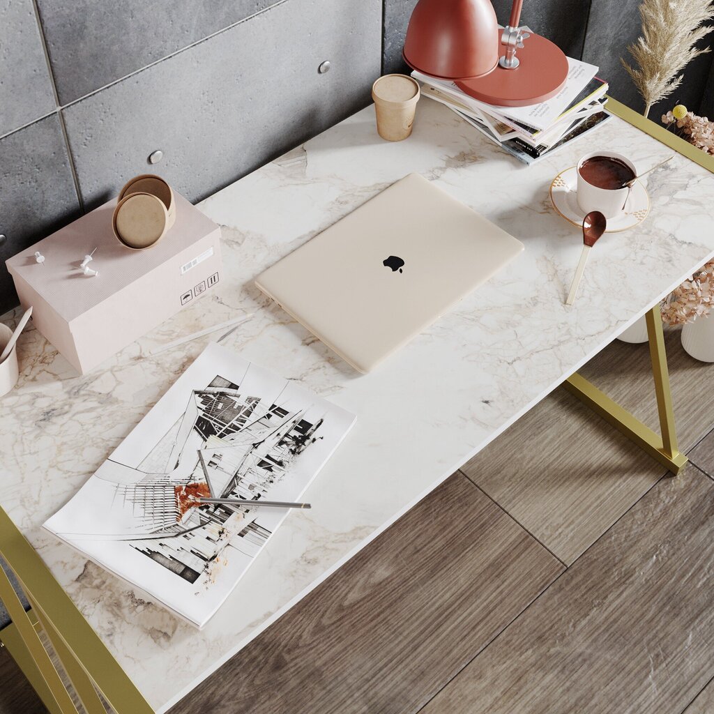 Kalune Design 541 työpöytä, valkoinen/kulta hinta ja tiedot | Sivupöydät | hobbyhall.fi