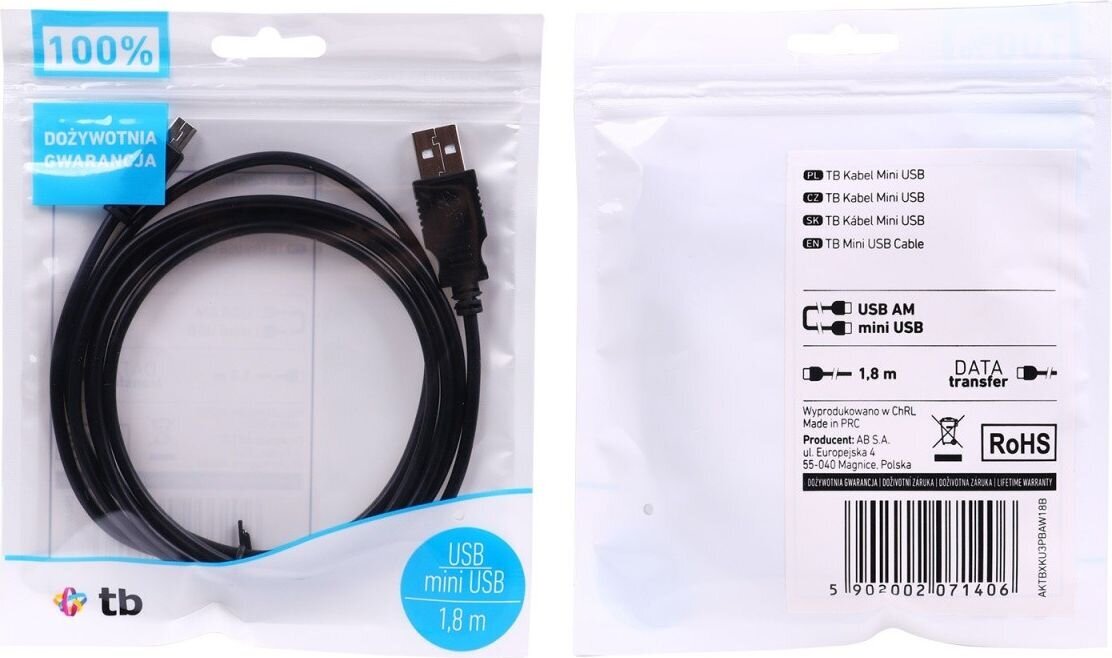 TB AKTBXKU3PBAW18B, USB / mini USB, 1,8 m hinta ja tiedot | Kaapelit ja adapterit | hobbyhall.fi