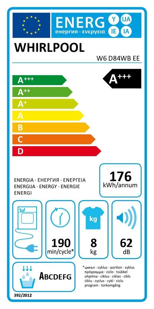 Whirlpool W6D84WBEE -kuivausrumpu, vapaasti sijoitettava hinta ja tiedot | Kuivausrummut | hobbyhall.fi