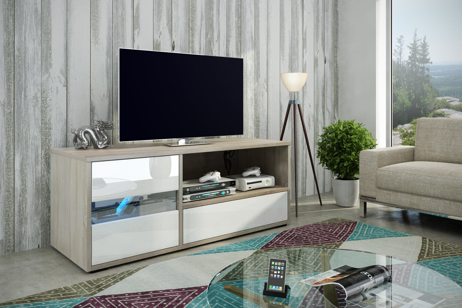 TV-pöytä Global I, valkoinen/tammi hinta ja tiedot | TV-tasot | hobbyhall.fi