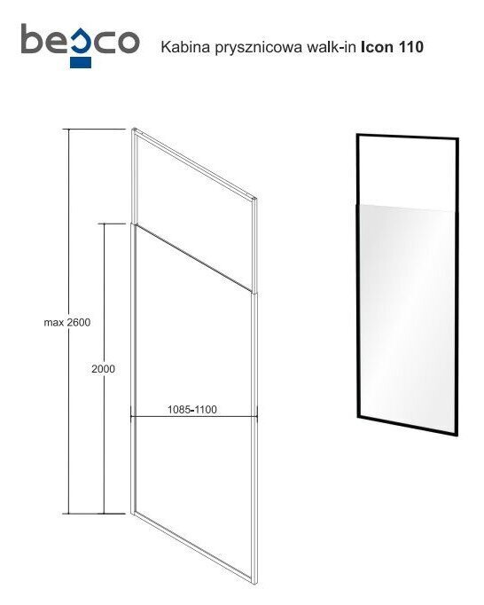 Walk-In Suihkuseinä Besco Icon, 100,110,120 x 200 cm hinta ja tiedot | Suihkuseinät ja -ovet | hobbyhall.fi