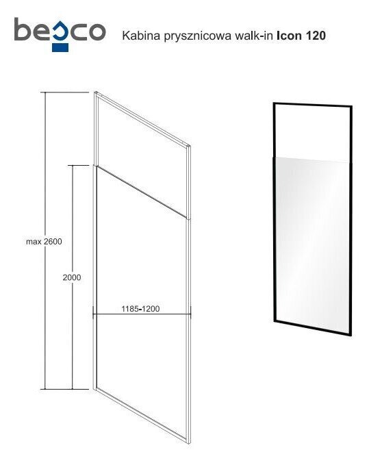 Walk-In Suihkuseinä Besco Icon, 100,110,120 x 200 cm hinta ja tiedot | Suihkuseinät ja -ovet | hobbyhall.fi