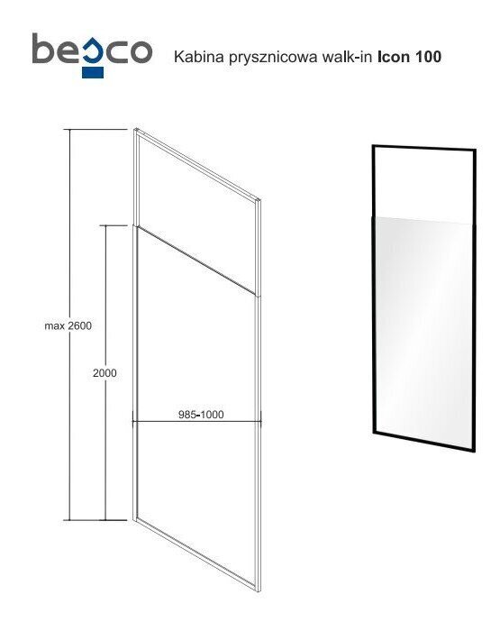 Walk-In Suihkuseinä Besco Icon, 100,110,120 x 200 cm hinta ja tiedot | Suihkuseinät ja -ovet | hobbyhall.fi