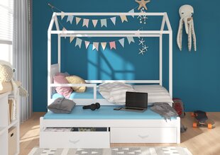 Sänky ADRK Furniture Jonasek sivuosalla 80x180cm, valkoinen sinisellä katoksella. hinta ja tiedot | Lastensängyt | hobbyhall.fi