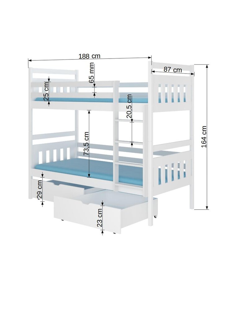 Kerrossänky ADRK Furniture Ada 80x180cm, valkoinen hinta ja tiedot | Lastensängyt | hobbyhall.fi