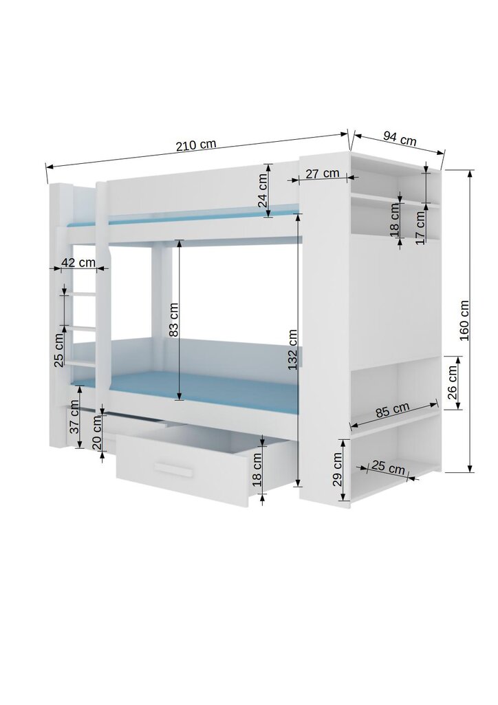 Sänky ADRK Furniture Garet 80x180 cm, valkoinen/vaaleanharmaa hinta ja tiedot | Lastensängyt | hobbyhall.fi