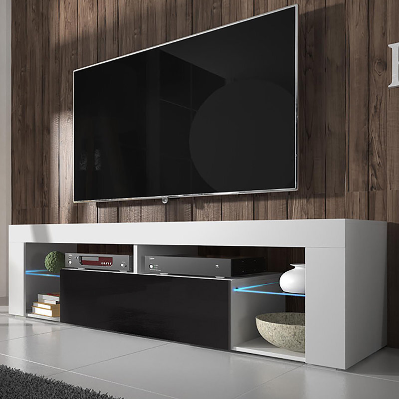 Hugo LED TV-pöytä, valkoinen/musta hinta ja tiedot | TV-tasot | hobbyhall.fi