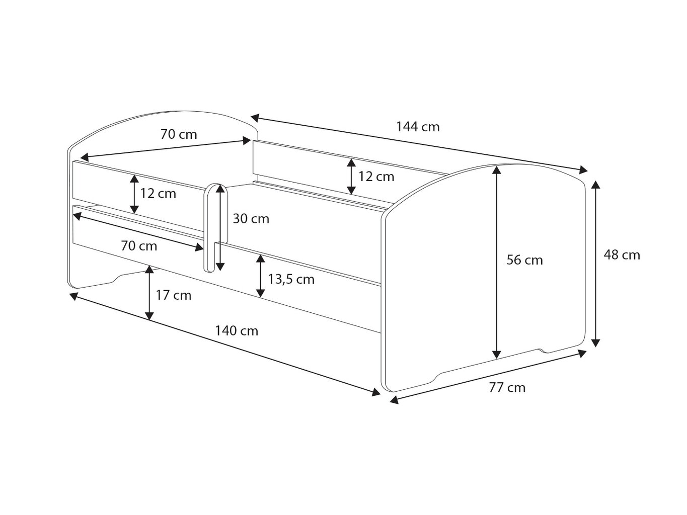 Lasten sänky irrotettavalla päällisellä ADRK Furniture Pepe 144, 140x70cm, valkoinen hinta ja tiedot | Lastensängyt | hobbyhall.fi