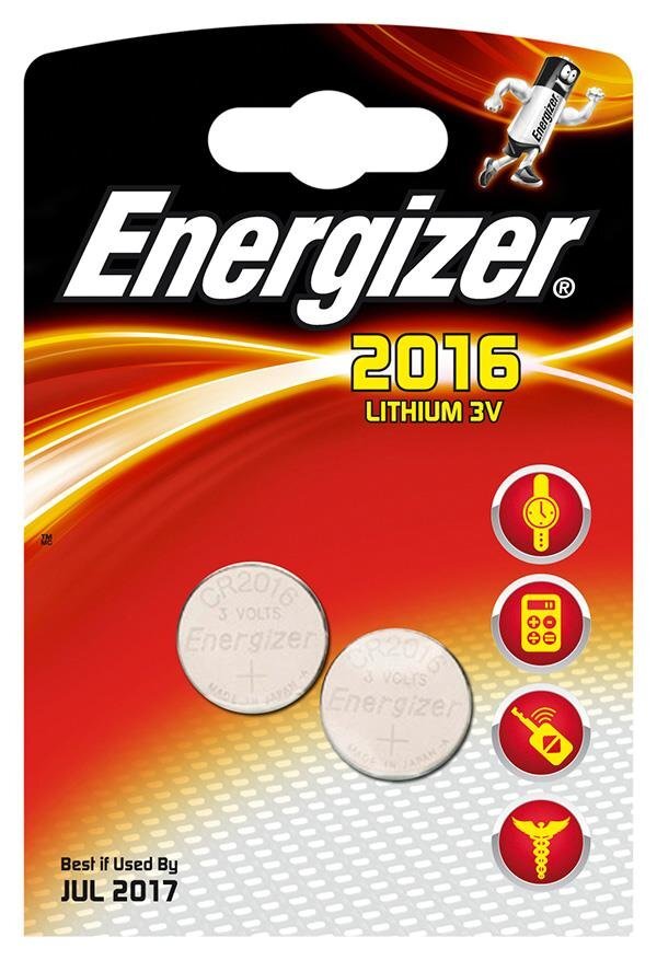 Energizer CR2016 paristot, 2 kpl. hinta ja tiedot | Paristot | hobbyhall.fi