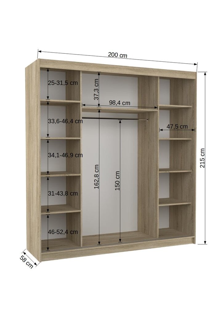 ADRK Furniture Olivier-vaatekaappi, tammi/ valkoinen hinta ja tiedot | Kaapit | hobbyhall.fi