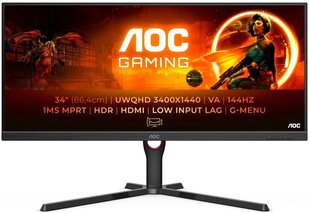 AOC 34" Ultra Wide Gaming Monitor U34G3XM/EU hinta ja tiedot | Näytöt | hobbyhall.fi