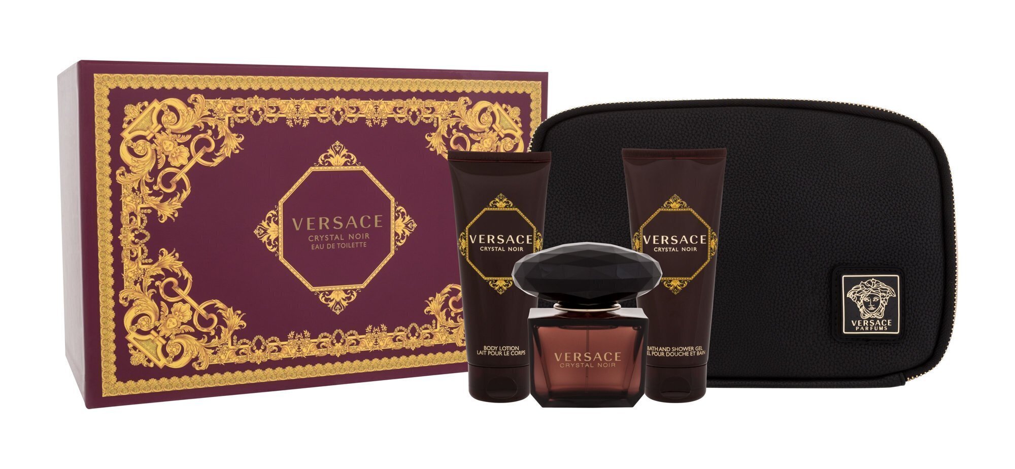 Lahjapaketti naisille Versace Crystal Noir: hajuvesi EDP, 90 ml + vartalovoide, 100 ml + suihkugeeli, 100 ml + kosmetiikkapussi hinta ja tiedot | Naisten hajuvedet | hobbyhall.fi