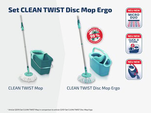 Leifheit Clean Twist Disc Mop Ergo lattianpuhdistussarja, 3 kpl hinta ja tiedot | Siivoustarvikkeet | hobbyhall.fi