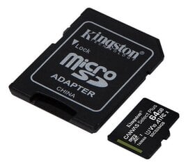 Kingston microSDHC 64GB (+ SD-sovitin) hinta ja tiedot | Kingston Puhelimet, älylaitteet ja kamerat | hobbyhall.fi