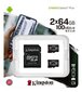 Kingston microSDHC 64GB (+ SD-sovitin) hinta ja tiedot | Puhelimen muistikortit | hobbyhall.fi