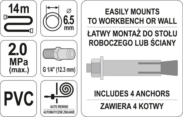 Yato ( YT-24243 ) -paineilmaletku kelalla 1/4” hinta ja tiedot | Käsityökalut | hobbyhall.fi