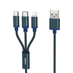 Remax RC-131th 3in1 microUSB-Lightning-Type-C 2.8A USB-kaapeli, sininen 1.15 metriä hinta ja tiedot | Puhelinkaapelit | hobbyhall.fi