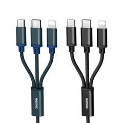 Remax RC-131th 3in1 microUSB-Lightning-Type-C 2.8A USB-kaapeli, sininen 1.15 metriä hinta ja tiedot | Puhelinkaapelit | hobbyhall.fi