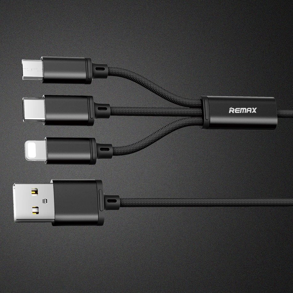 Remax RC-131th 3in1 microUSB-Lightning-Type-C 2.8A USB-kaapeli, sininen 1.15 metriä hinta ja tiedot | Puhelinkaapelit | hobbyhall.fi