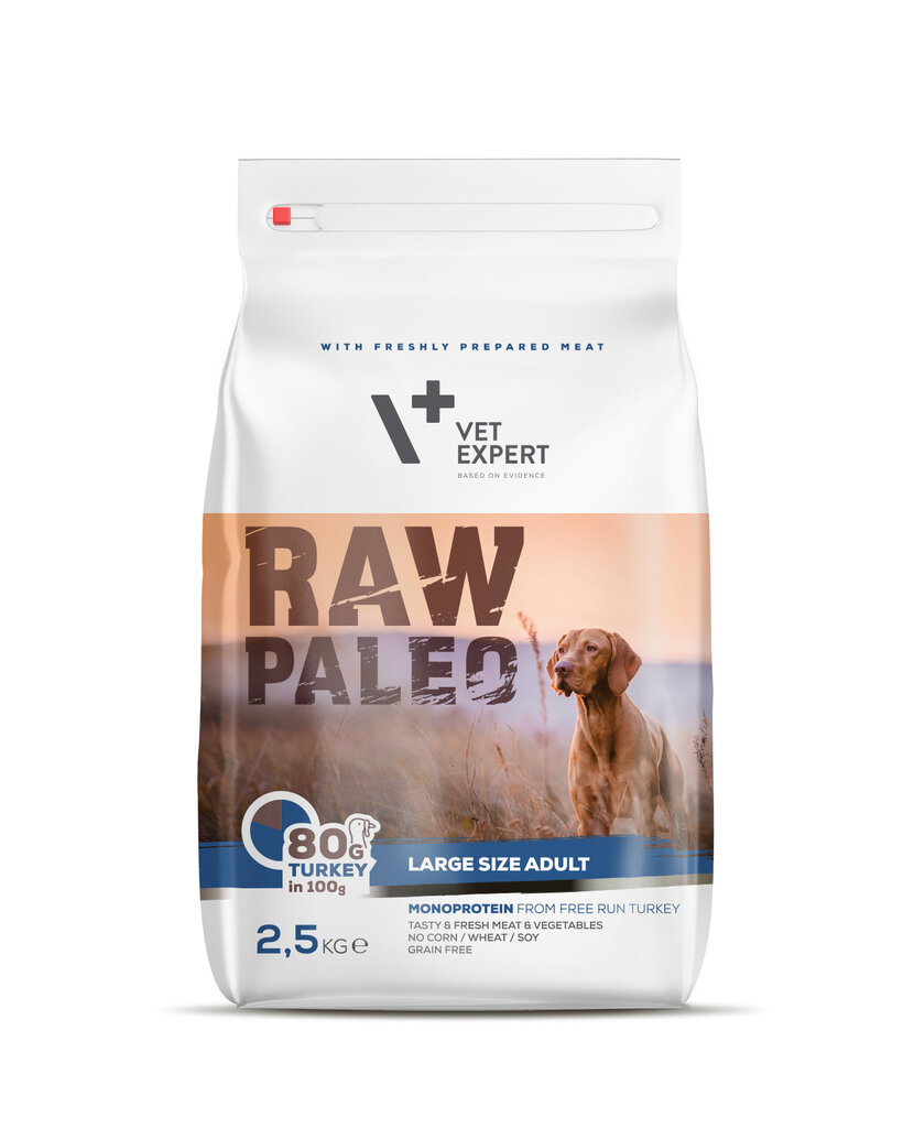 Raw Paleo viljaton kuivaruoka isokokoisille koirille, Aikuinen Suuri rotu, kalkkuna, 2,5 kg hinta ja tiedot | Koiran kuivaruoka | hobbyhall.fi