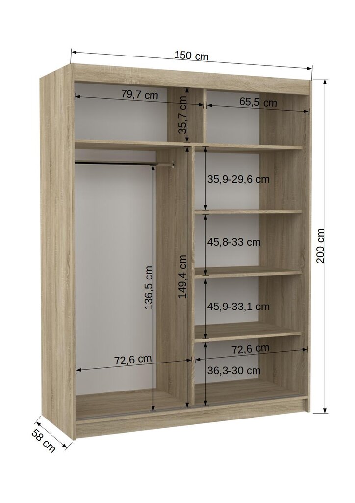 ADRK Furniture Baltic -kaappi, 150 x 58 x 200 cm, valkoinen hinta ja tiedot | Kaapit | hobbyhall.fi