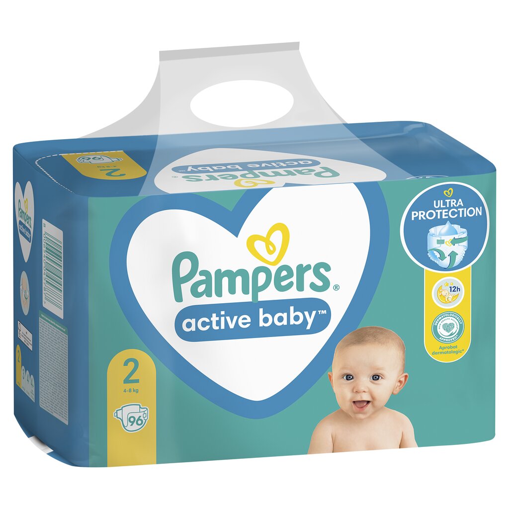 PAMPERS Active Baby GP -vaippa, koko 2, 4 - 8 kg, 96 kpl / pakkaus hinta ja tiedot | Vaipat | hobbyhall.fi