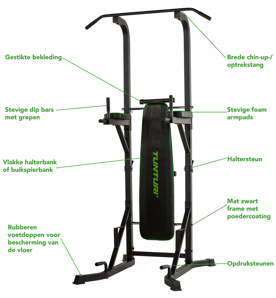 TUNTURI Power Tower PT60 -voimatorni, musta / vihreä hinta ja tiedot | Kuntokeskukset | hobbyhall.fi