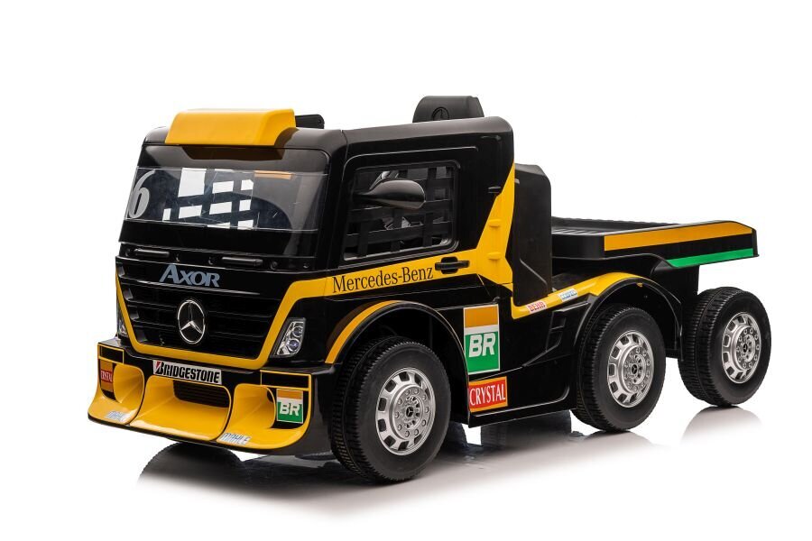 Mercedes-Benz Axor XMX622 yksipaikkainen sähköauto perävaunun kanssa, keltainen hinta ja tiedot | Lasten sähköautot | hobbyhall.fi