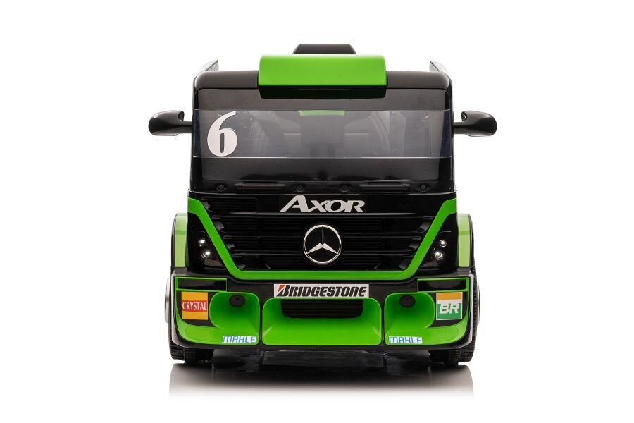 Mercedes-Benz Axor XMX622 yksipaikkainen sähköauto ja perävaunu, vihreä hinta ja tiedot | Lasten sähköautot | hobbyhall.fi