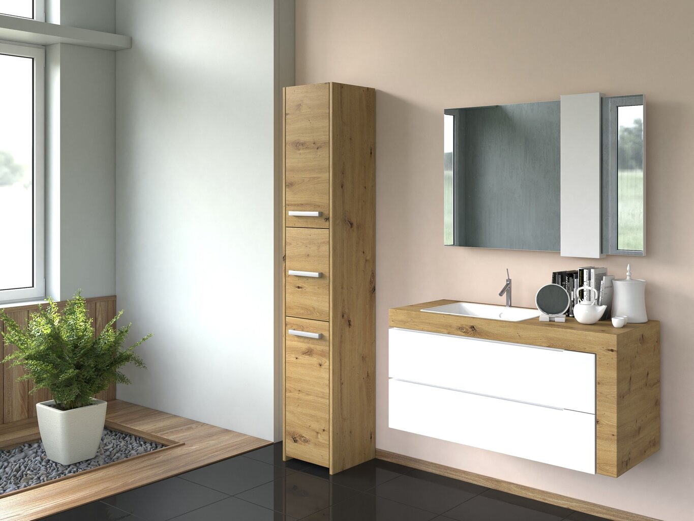 S33-kylpyhuonekaappi, korkea, 30 x 30 x 170 cm, ruskea hinta ja tiedot | Kylpyhuonekaapit | hobbyhall.fi