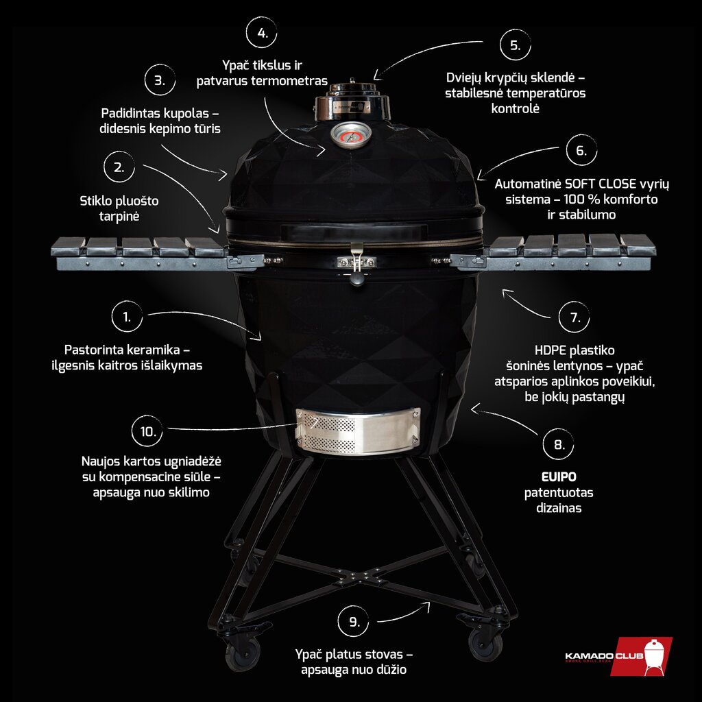 Keraaminen grilli KamadoClub PRO 2, 59 cm, musta hinta ja tiedot | Grillit | hobbyhall.fi