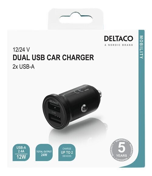 DELTACO 12/24 V USB -A, 2.4A autolaturi hinta ja tiedot | Puhelimen laturit | hobbyhall.fi